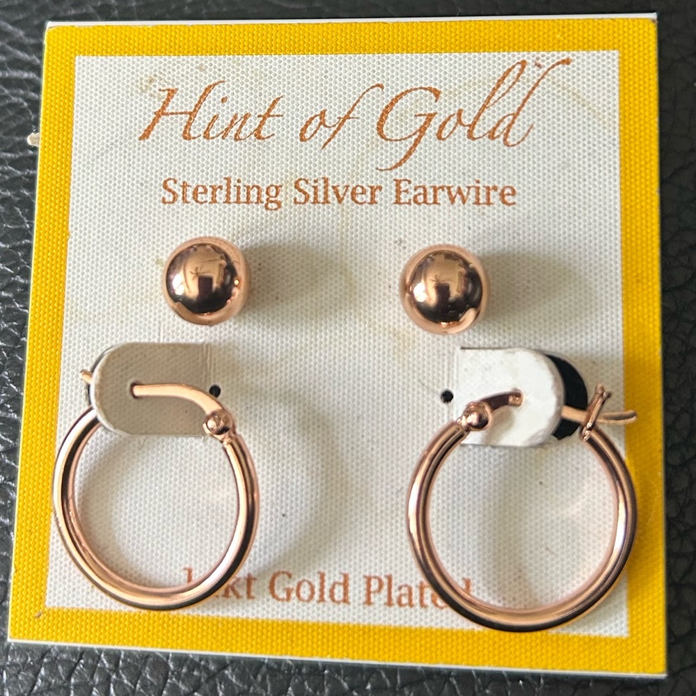 Hint of Gold Rose Gold 14k Plated Stud and Hoop Earring Set